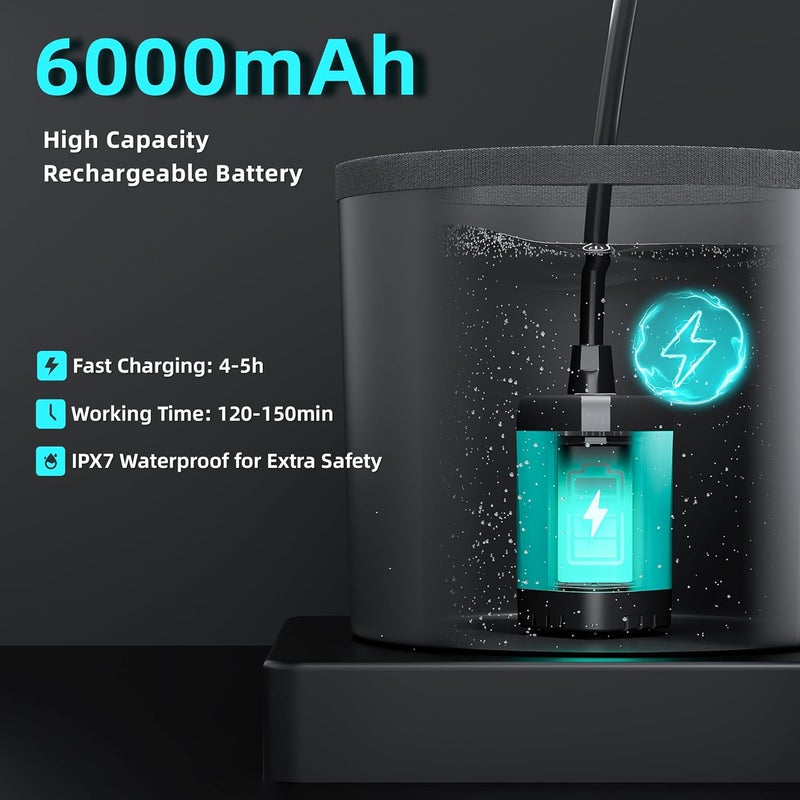 MORIKO Portable Camping Shower, 6000mAh Rechargeable Shower Pump, Filtered Shower Head & 5 Gallons Foldable Bucket, Outdoor Shower for Hiking Beach, Travel, Pet Bath, Car Washing, Surf & Boat Cleaning - Image 2